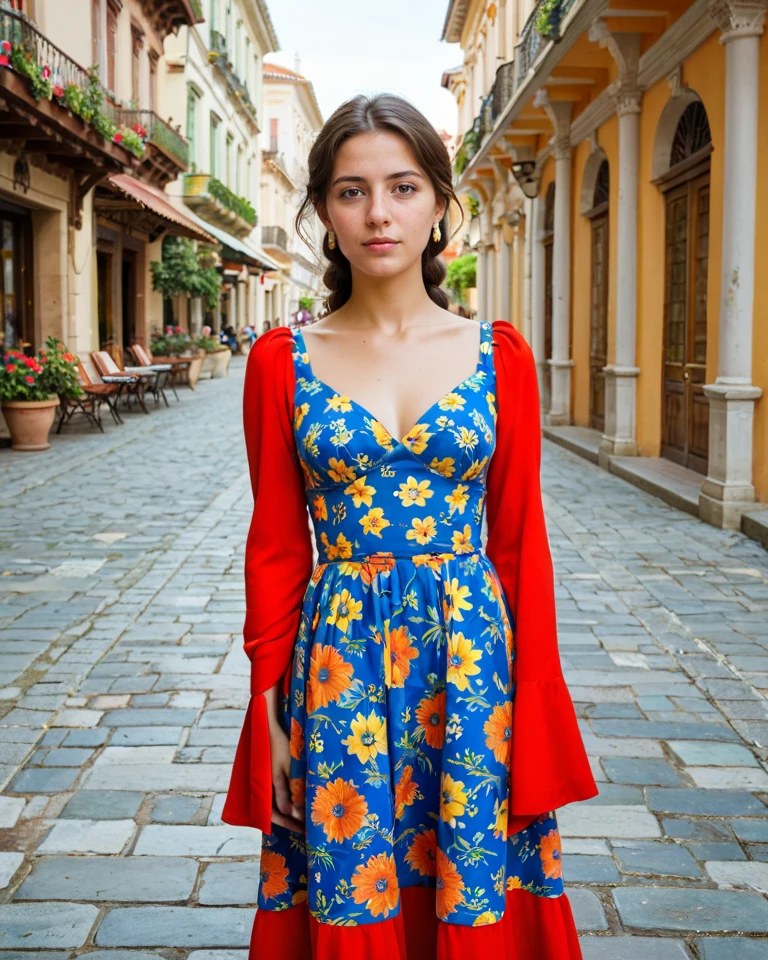 A woman at a pavement café in a European city